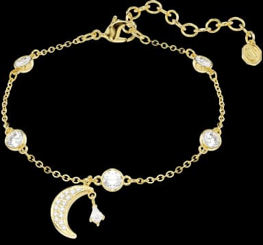 Symbolica Bracelet, Round Cut, Moon, White, 18k Gold Finish — 5754389